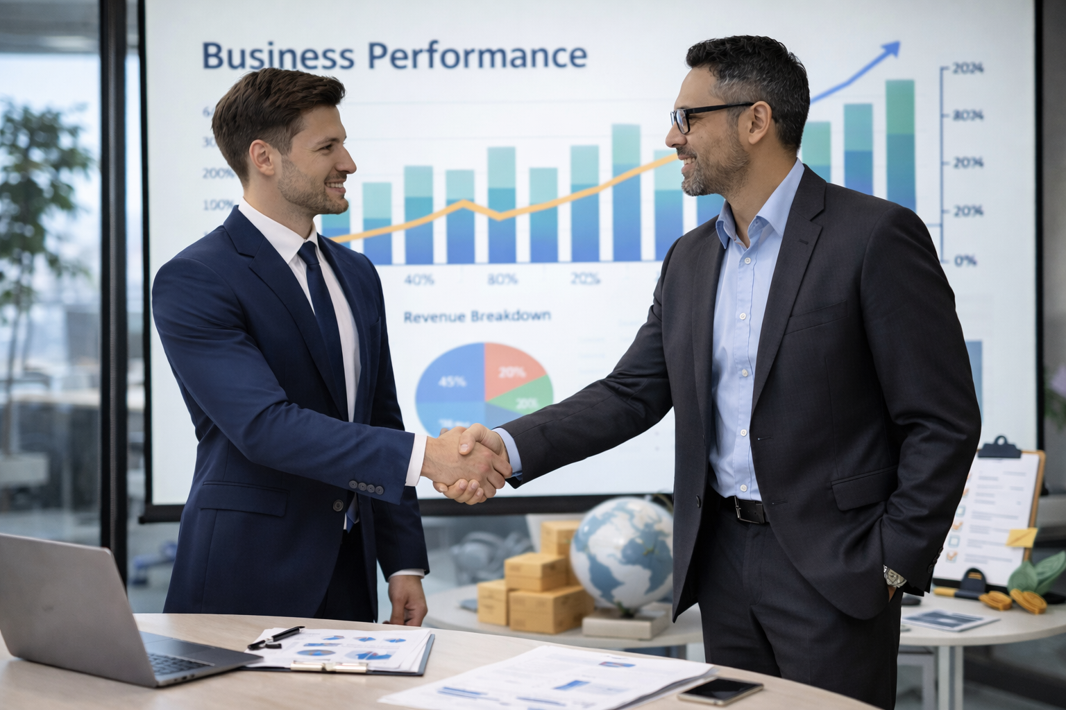 Business performance dashboard on screen